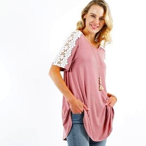 Crew neck Shoulder Flower Crochet Tunic
